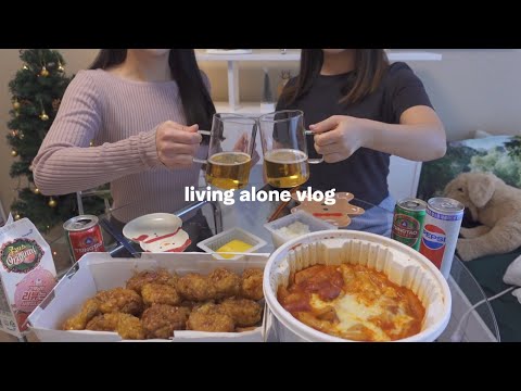 Видео: Living Alone Vlog, домашняя вечеринка с другом, выпечка рождественского торта. Уборка кухни.