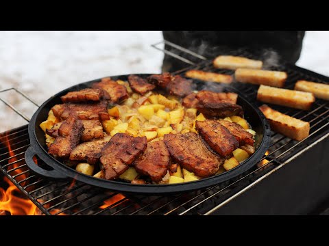 Видео: КАК ВКУСНО ПОЖАРИТЬ САЛО В СКОВОРОДЕ НА МАНГАЛЕ