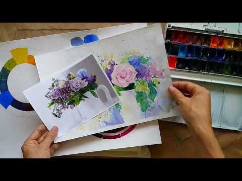 Видео: Как рисовать цветы сразу акварелью. Рисуем цветы в вазе. Простой урок по акварели для начинающих.