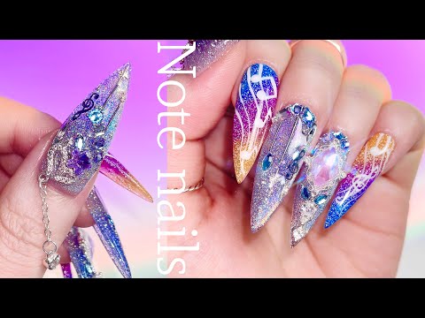 Видео: нейл-арт с музыкальными нотами🎵💜 Светоотражающее полигелевое расширение! АСМР