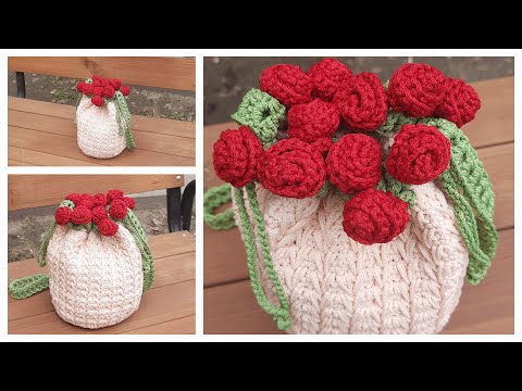 Видео: Сумка - мешок "Розы" вязаная крючком из шнура. МК 2025. Мастер - класс