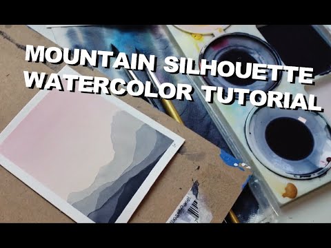 Видео: Простой урок по рисованию акварелью (1 кисть) — силуэт горы