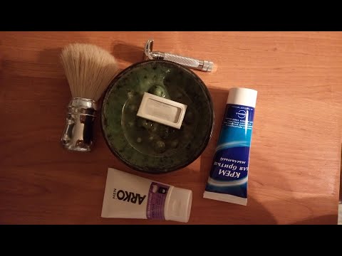 Видео: Бритьё. RAZOROCK GERMAN SLANT 37, PERSONNA PLATINUM, OMEGA 48,  МУЖСКОЙ МАТЕРИК, МЫЛЬНЫЙ, ARKO.