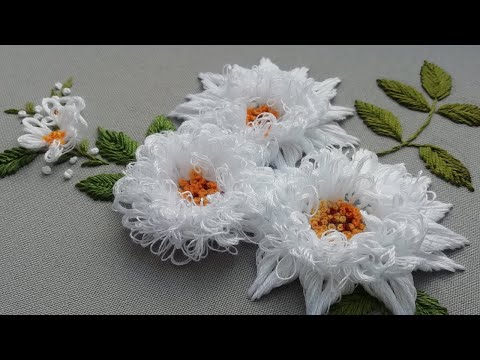Видео: Красивые белые цветы | 3Д Вышивка | легкие стежки