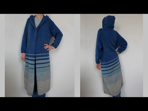 Видео: Вязаное пальто с капюшоном регланом сверху на LK-150