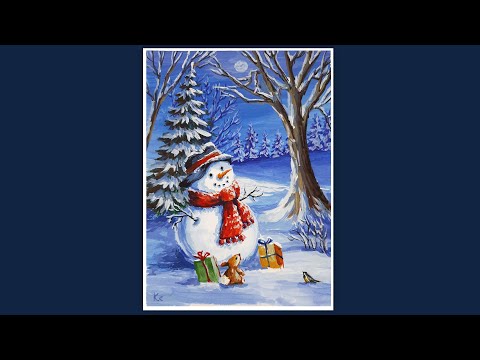 Видео: КАК НАРИСОВАТЬ СНЕГОВИКА. РИСУЕМ СНЕГОВИКА ГУАШЬЮ. РИСУЕМ НОВОГОДНЮЮ ОТКРЫТКУ.РИСУНОК НА НОВЫЙ ГОД