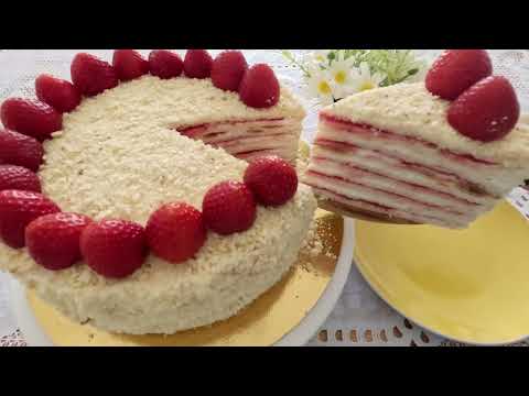 Видео: Торт " Румба "! " Rumba " cake! Сметанний торт з полуничним  конфі ! Свіжий та легкий торт!