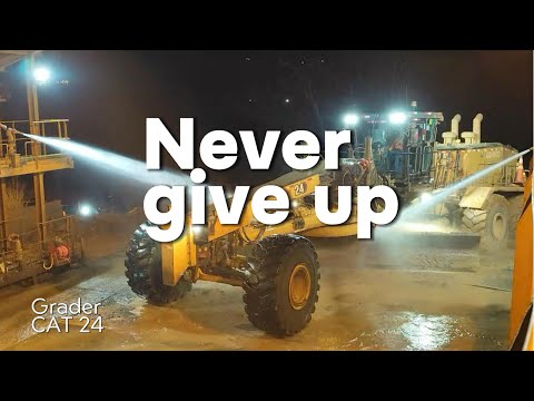 Видео: Не сдавайся. Круглосуточная работа 24 часа в сутки Моторный грейдер CAT 24