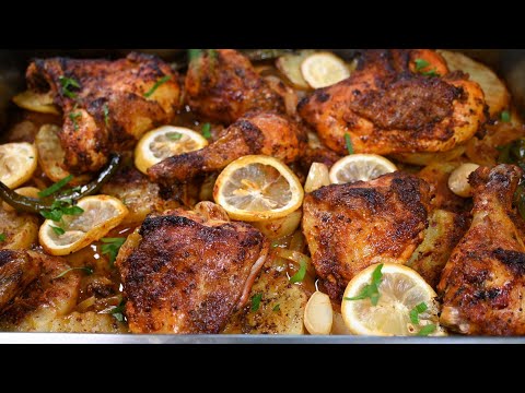 Видео: Жареная курица с лимоном и чесноком, картофелем и рисом басмати