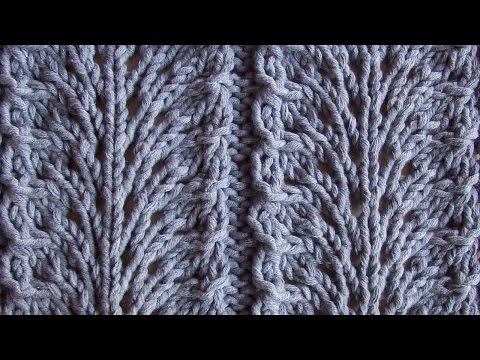 Видео: Ажурный узор Павлиный хвост Вязание спицами Видеоурок 97