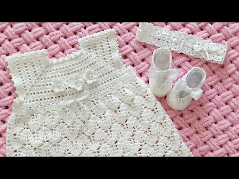 Видео: НАРЯДНОЕ ПЛАТЬЕ,ПИНЕТКИ,ПОВЯЗКА КРЮЧКОМ на 3-6 м/headband booties crochet dress/Booties Kleid häkeln