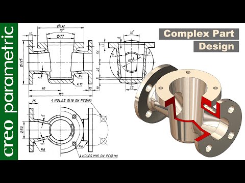 Видео: Сложная конструкция детали | Выпускной клапан в Creo Parametric