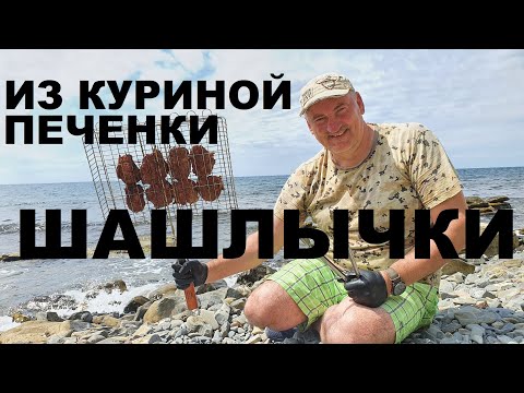 Видео: ШАШЛЫЧКИ ИЗ КУРИНОЙ ПЕЧЕНКИ НА БЕРЕГУ ЧЕРНОГО МОРЯ РЕЦЕПТЫ СЮФ