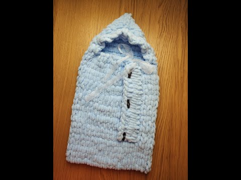 Видео: Вяжем плюшевый конверт для новорожденного из Alize puffy