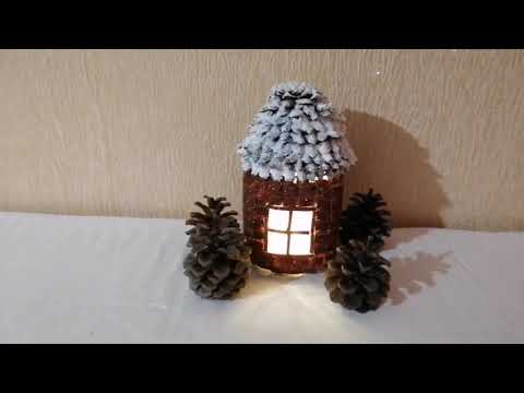 Видео: "Сказочный домик "из банки и шишек. Очень просто попробуйте сделать и результат вас порадует 🙂