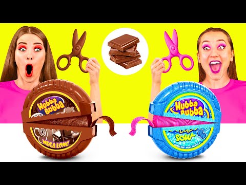 Видео: Челлендж. Шоколадная Еда vs Настоящая еда | Удивительные Лайфхаки и Хитрости от 4Teen Challenge