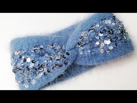 Видео: Красивая теплая повязка спицами  из пуха норки. Подсказка по размерам под видео