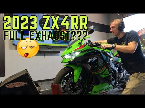 Видео: Kawasaki ZX4RR 2023 года | Полный выхлоп против накладного выхлопа на диностенде