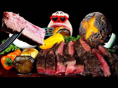 Видео: ASMR MUKBANG :) вечеринка по поеданию гигантских стейков из говядины!