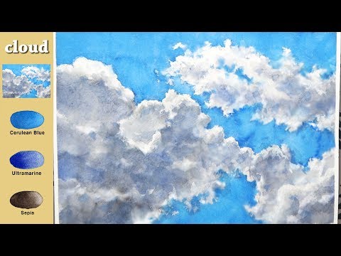 Видео: основной Пейзажная акварель - облако (эскиз смешивание цветов, Arches) NAMIL ART