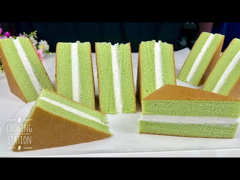 Видео: Шифоновый сэндвич-торт с кокосовым молоком и панданом | Рецепт пышного шифонового торта