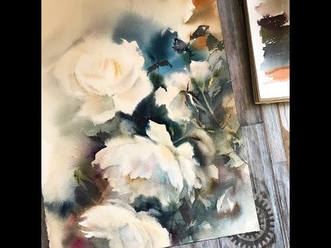 Видео: Белые розы, акварель - запись прямой трансляции / White Roses, watercolor painting live demo