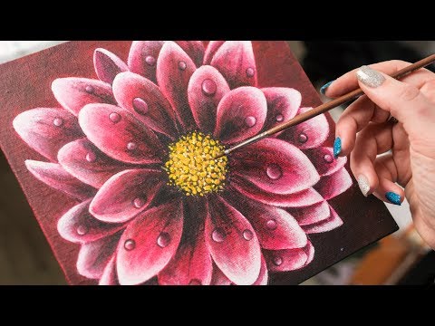 Видео: Цветок Герберы в Росе - Рисование акрилом (4k)