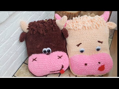 Видео: Вязаный Бычок и Коровка подушка  крючком мастер класс за 2 дня из плюшевой пряжи Новогод Символ 2021