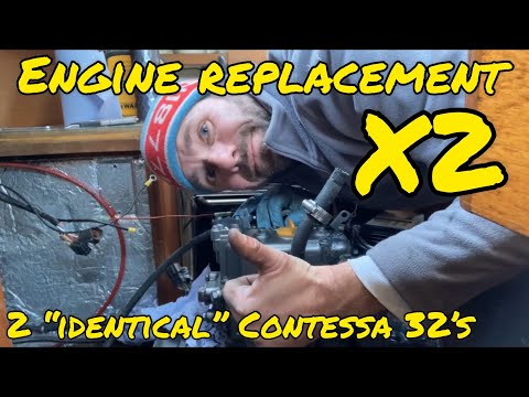Видео: Замена двух двигателей Contessa 32 - Эпизод 1 Старые двигатели сняты, проблемы найдены и устранены.