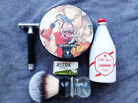 Видео: Бритьё с Wholly Kaw Entrophy Man/Old Spice Lagoon/Rapzock/NoName Butterfly Razor/Astra