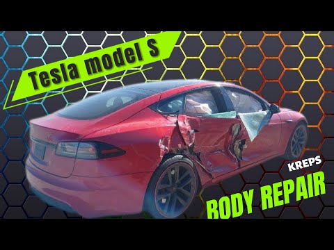 Видео: Tesla body repair. Боковой удар Tesla model S.#tesla #car #teslaplaid