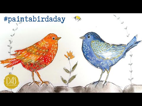 Видео: Простой урок по рисованию акварельных птиц — как рисовать птиц по-мокрому (и добавить изюминку) д...