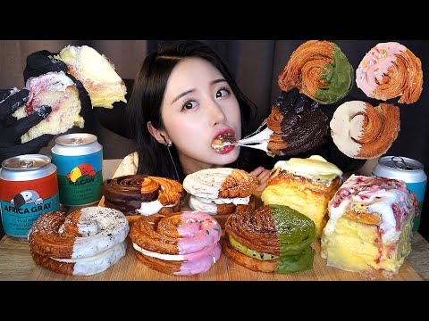 Видео: Хрустящий десерт🍩Сливочный хлеб ASMR МукбангㅣШоколадный пирог Булочка с корицейㅣDessert Mukbang