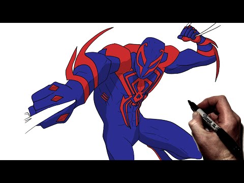 Видео: Как нарисовать Человека-паука 2099 | Пошаговое руководство | Через всю вселенную Пауков