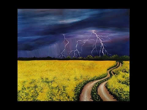 Видео: Пейзаж "Гроза и поле" гуашью.