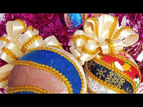 Видео: Делаем новогодние шары кимекоми или шары из ткани легко.