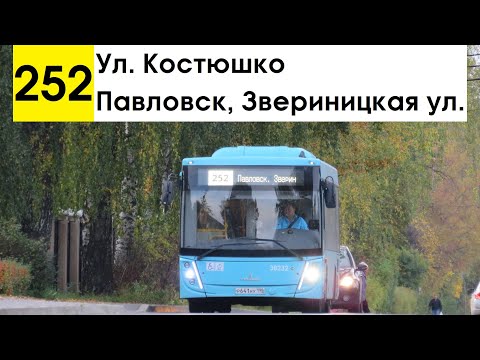 Видео: Автобус 252 "Павловск, Звериницкая ул. - ул. Костюшко"