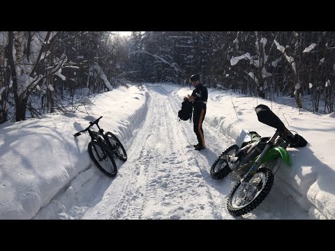 Видео: -20℃: Велосипед и электромотоцикл по лесовозным зимникам. Жарим пельмени в масле рядом с Юксарами.