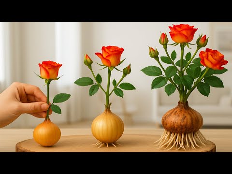 Видео: Воткните веточку розы в луковицу! Внезапно появляются 1001 корень и побег!
