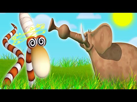 Видео: Змея помогает слону | Веселый мультик про животных для детей #мультфильмдлядетей #смешноймультик