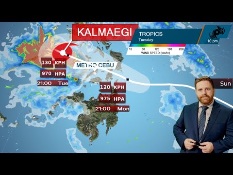 Видео: Новости о тайфуне Тино/Калмаеги, приближающемся к побережью Филиппин в понедельник вечером