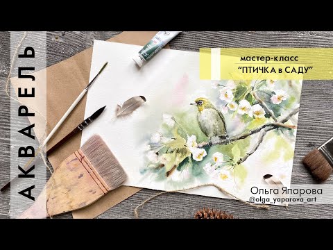 Видео: Рисуем акварелью Птичку в саду