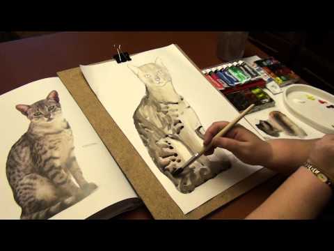 Видео: Рисуем кота - раскрашиваем красками - Часть 1