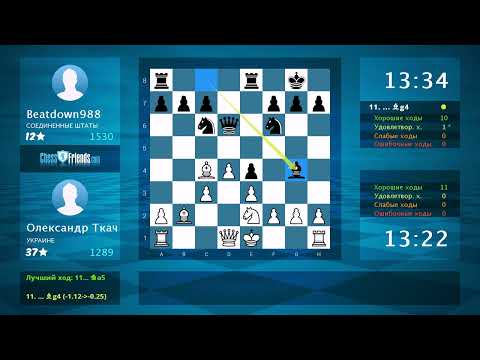 Видео: Анализ шахматной партии: Олександр Ткач - Beatdown988, 1-0 (по ChessFriends.com)