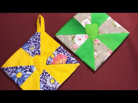 Видео: A tack made from fabric scraps. Patchwork block mill. Прихватки з клаптиків. Печворк блок «мельниця»