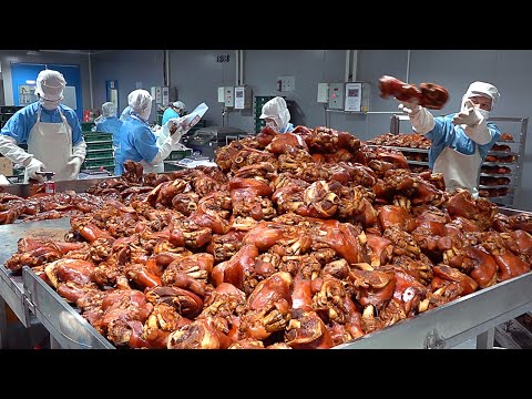 Видео: массовое производство! процесс приготовления тушеных свиных ножек - пищевая фабрика в корее