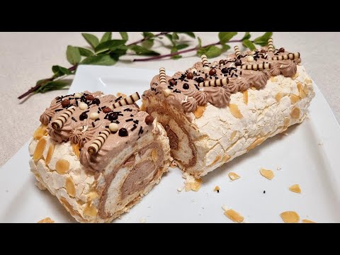 Видео: Самый нежный десерт. Меренговый рулет с шоколадным кремом/ Meringue roll with chocolate cream