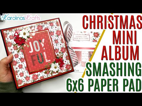 Видео: Рождественский мини-альбом, сделанный на основе целого бумажного блокнота 6x6 с использованием по...