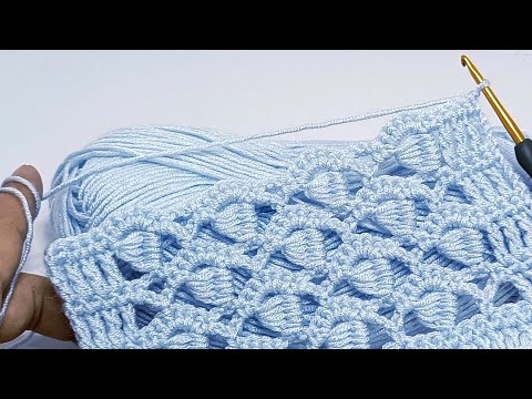 Видео: Подходит для всех видов вязанных крючком платьев! Узор из ракушек мидий. Стежок крючком
