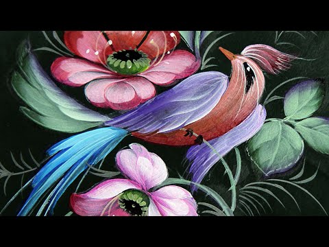 Видео: Рисуем акрилом. Птичка и Цветы. Мастер-класс от Художника Ларисы Гончаровой